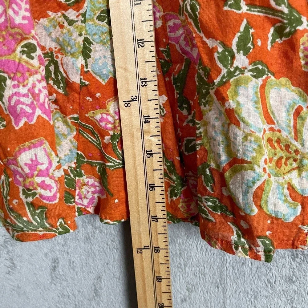 Orange Floral Pleated Mini Skirt Bohemian Size 12